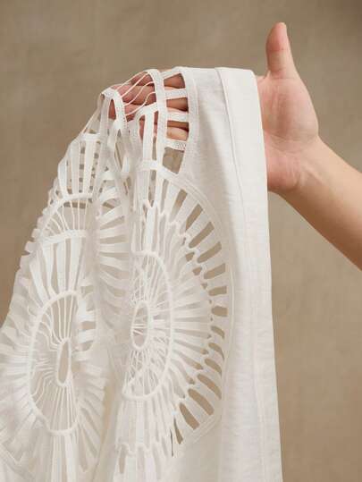 Women Soluble Lace Hollow Splice Versatile Cardigan Collar Button Shirt, Spring/Summer