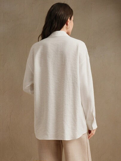 Women Soluble Lace Hollow Splice Versatile Cardigan Collar Button Shirt, Spring/Summer