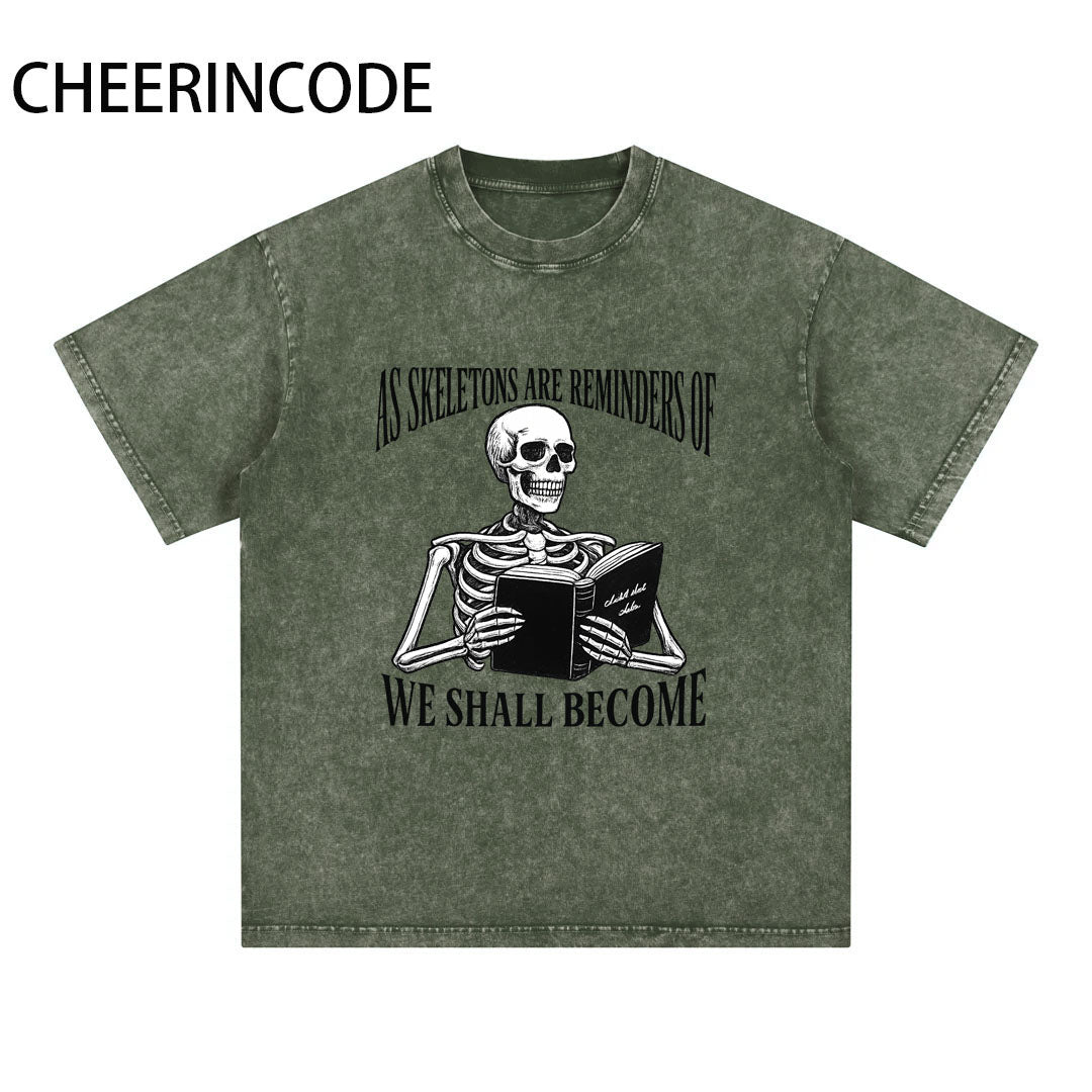 🖤 Skeleton Reading Graphic Tee – Dark Humor Edition