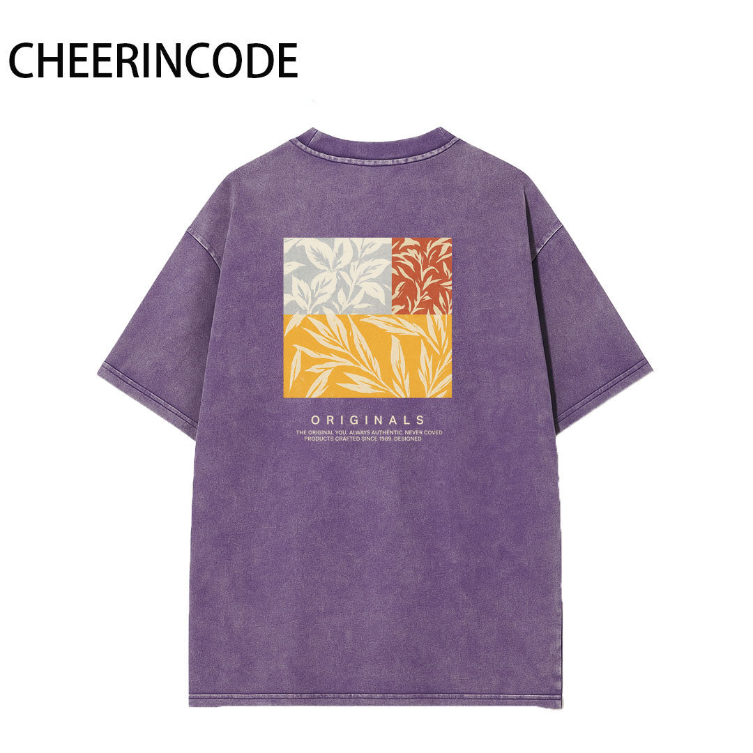 š“Colorblock Botanical Graphic Washed T-Shirt