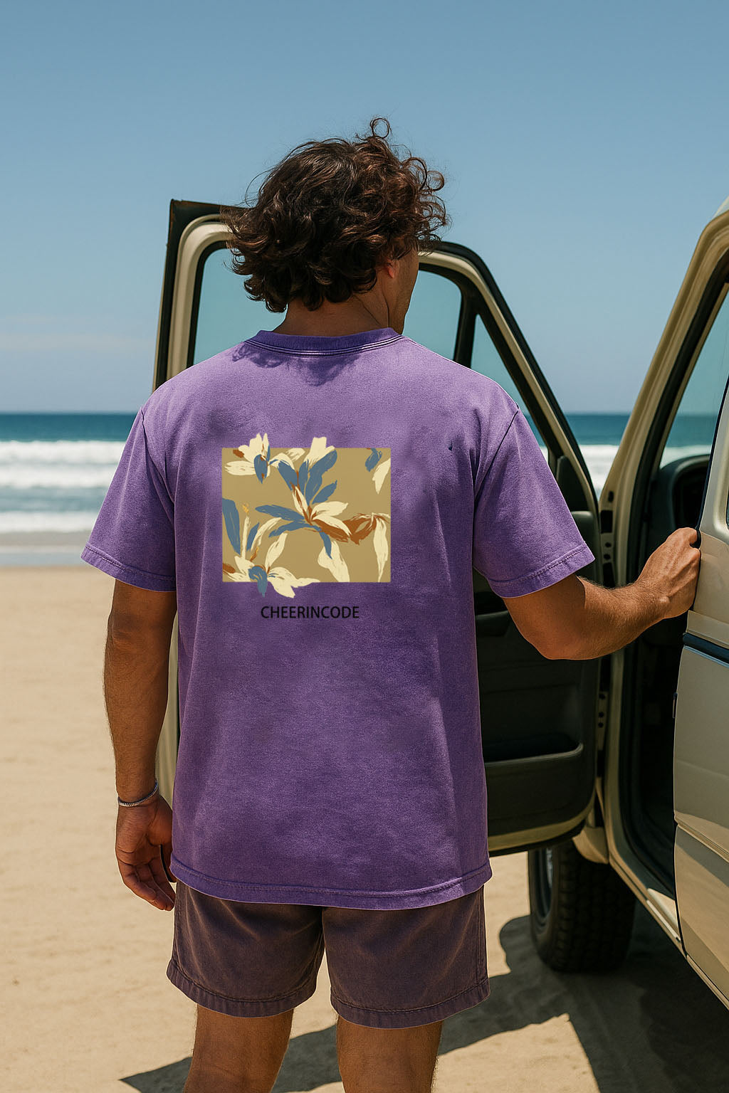 🌺 Cheerincode Abstract Floral Washed T-Shirt – Purple