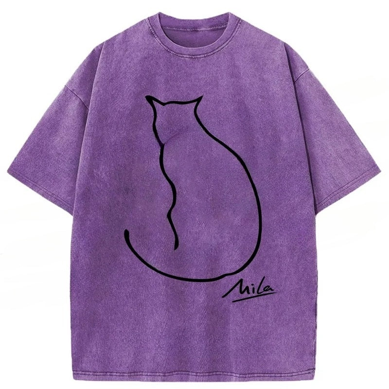 🐾 Mila Cat Line Art Washed T-Shirt