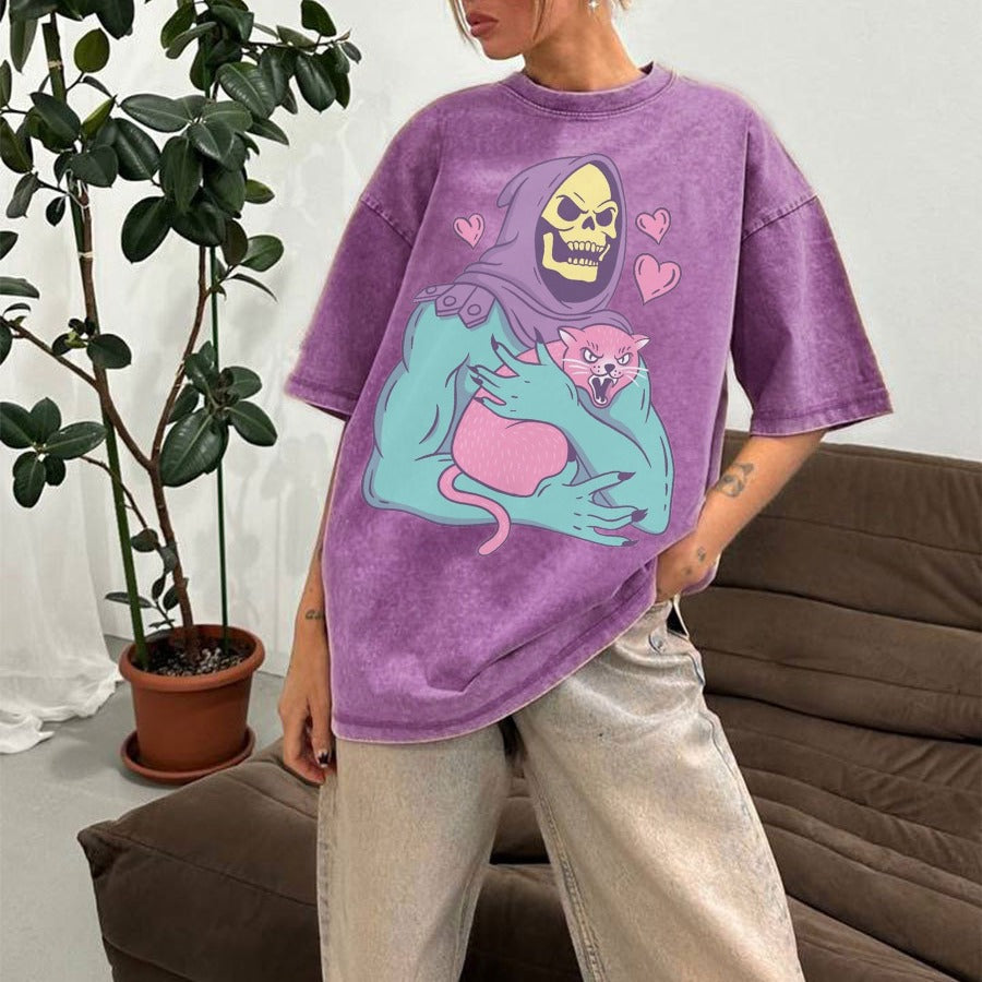 Skeletor & Grumpy Cat Vintage Graphic Tee β Washed