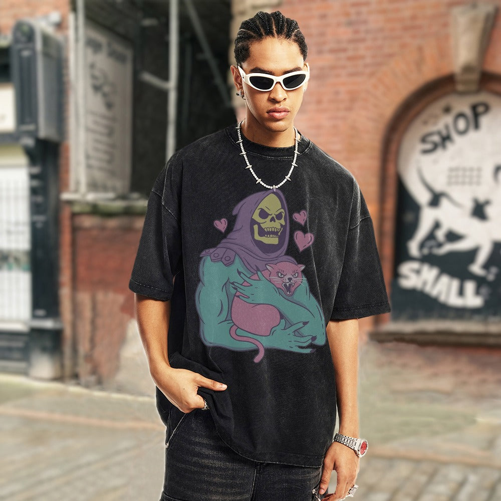 Skeletor & Grumpy Cat Vintage Graphic Tee β Washed