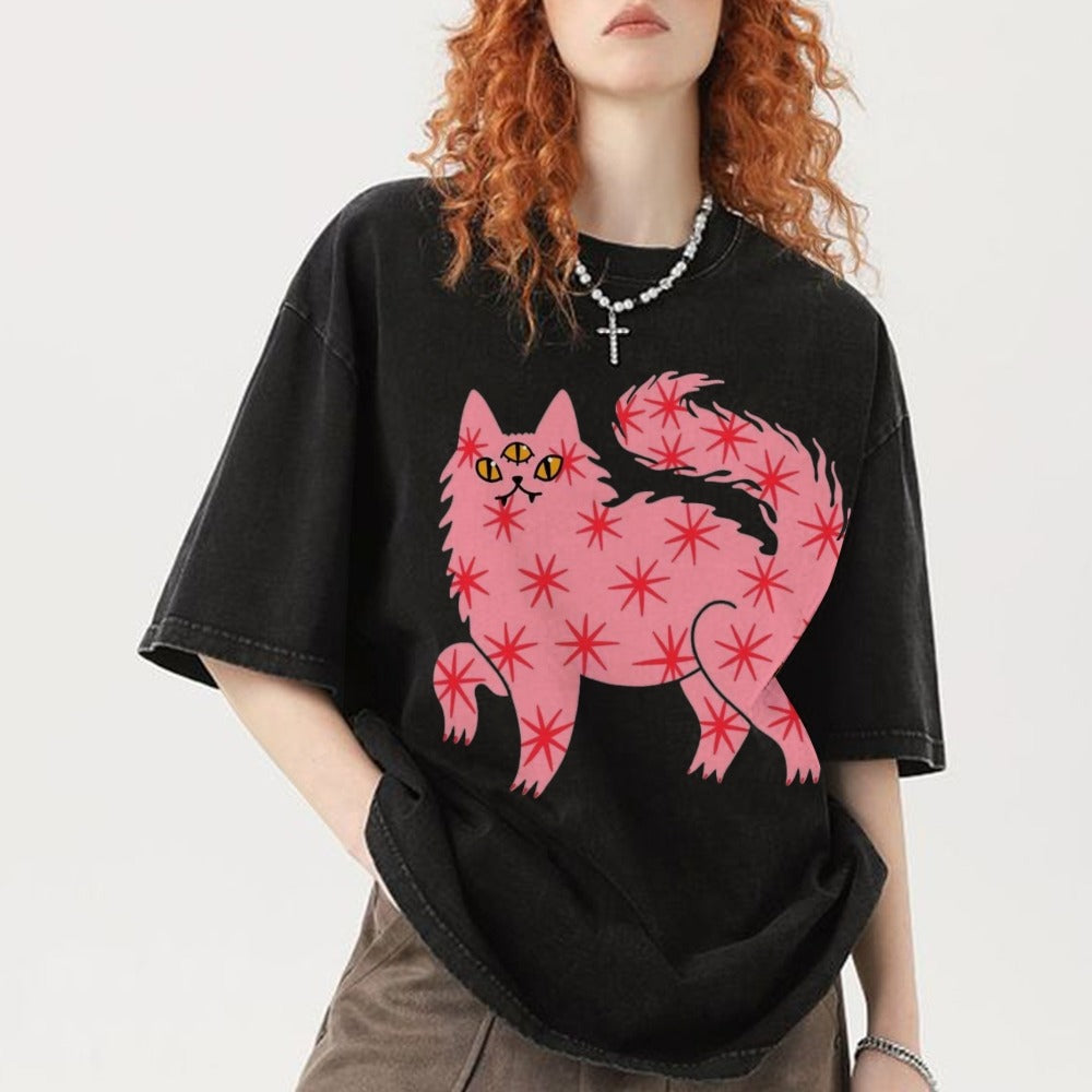 Cosmic Cat Oversized Tee β Vintage Gradient Series