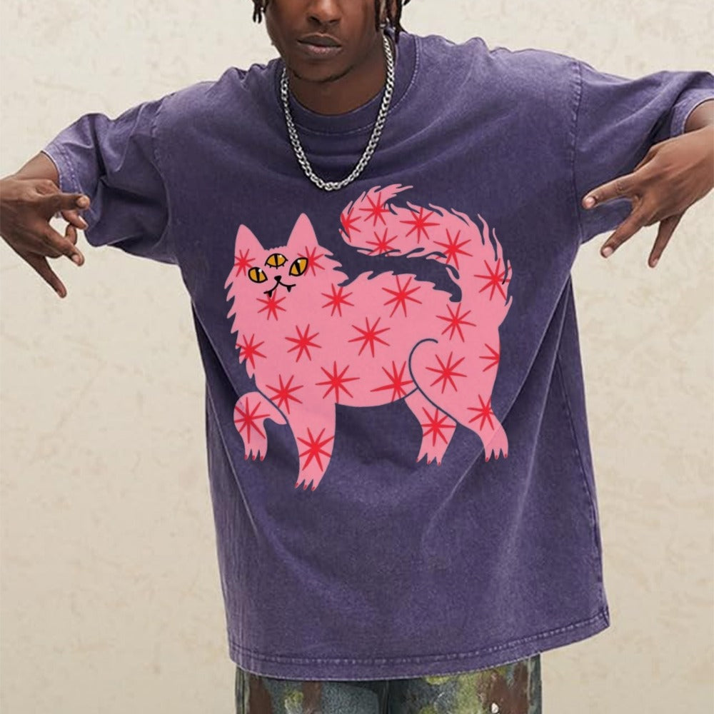 Cosmic Cat Oversized Tee β Vintage Gradient Series