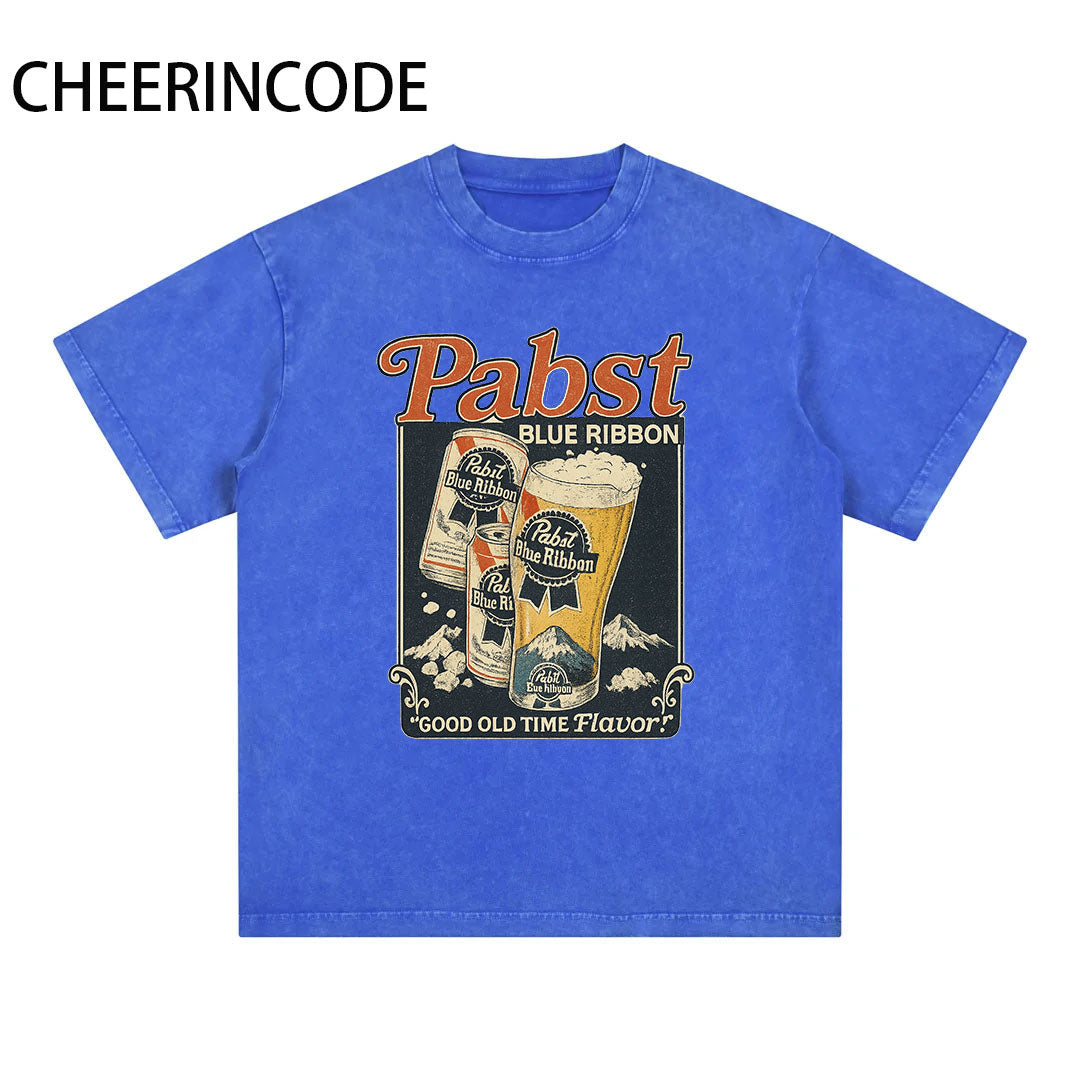 Men's Retro Ribbon Water Wash Tee