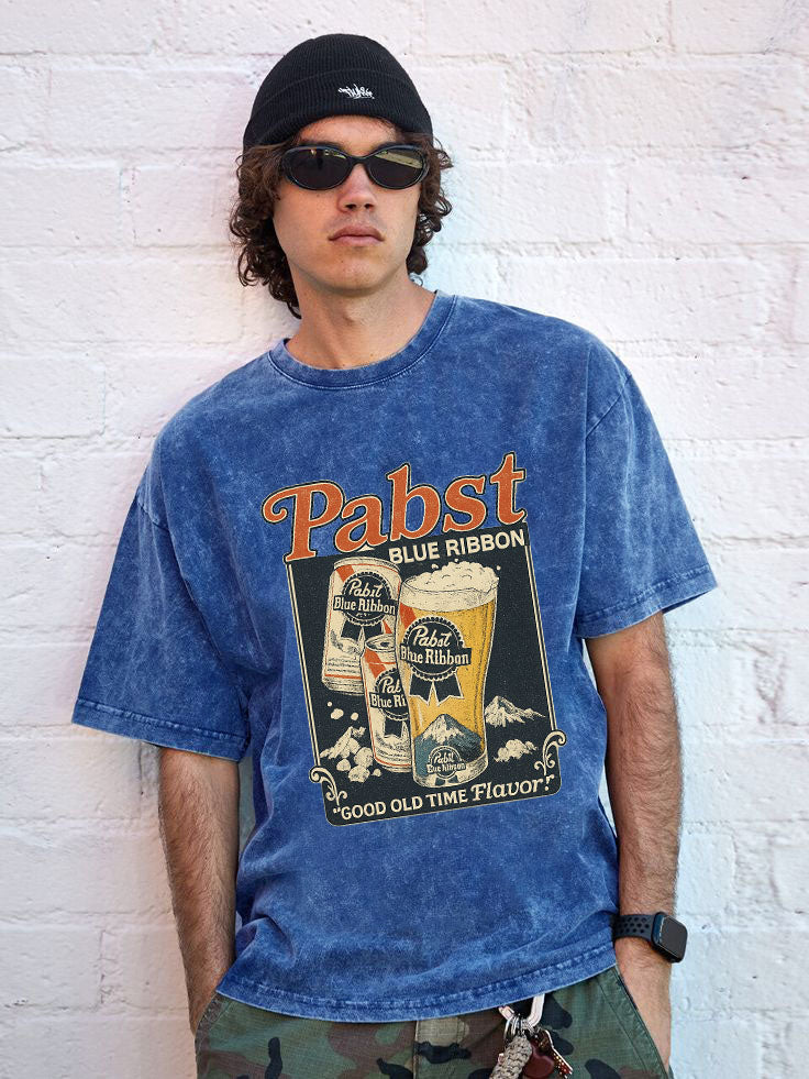 Men's Retro Ribbon Water Wash Tee