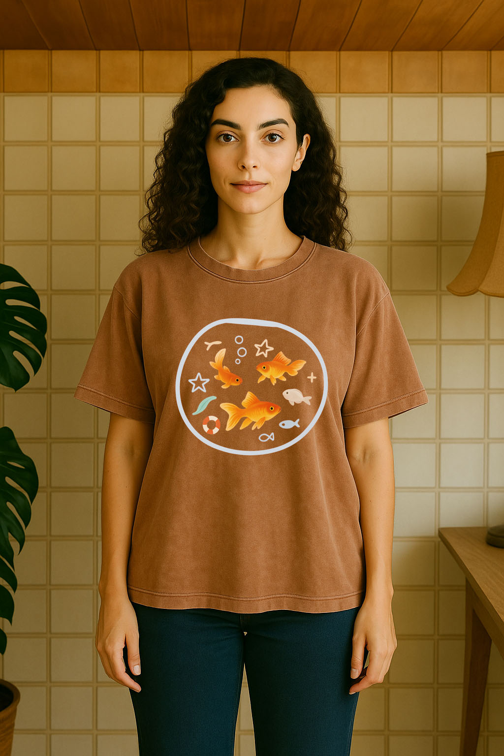 Illustration style small fish pattern cute print short sleeve