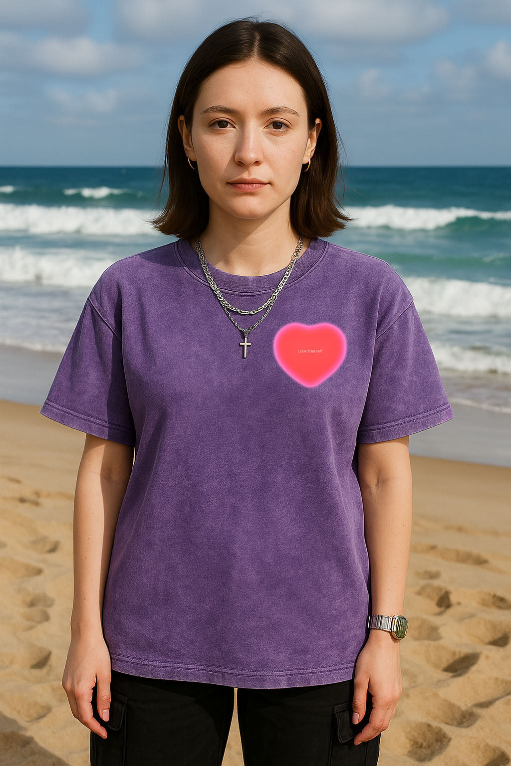 Pink Heart Printed T-Shirt