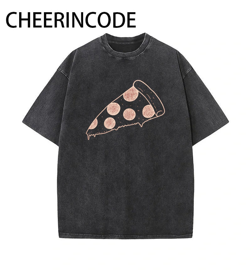 Pizza Slice Sketch Graphic T-Shirt -230G Washed
