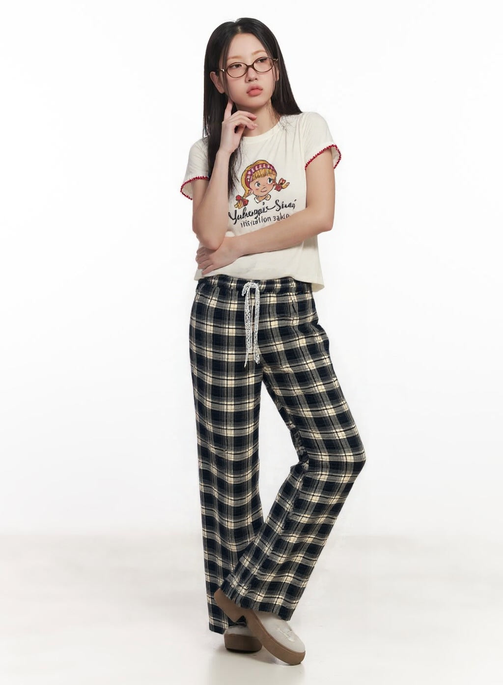 Fost Fish Women‘s Plaid Drawstring Wide-Leg Pants