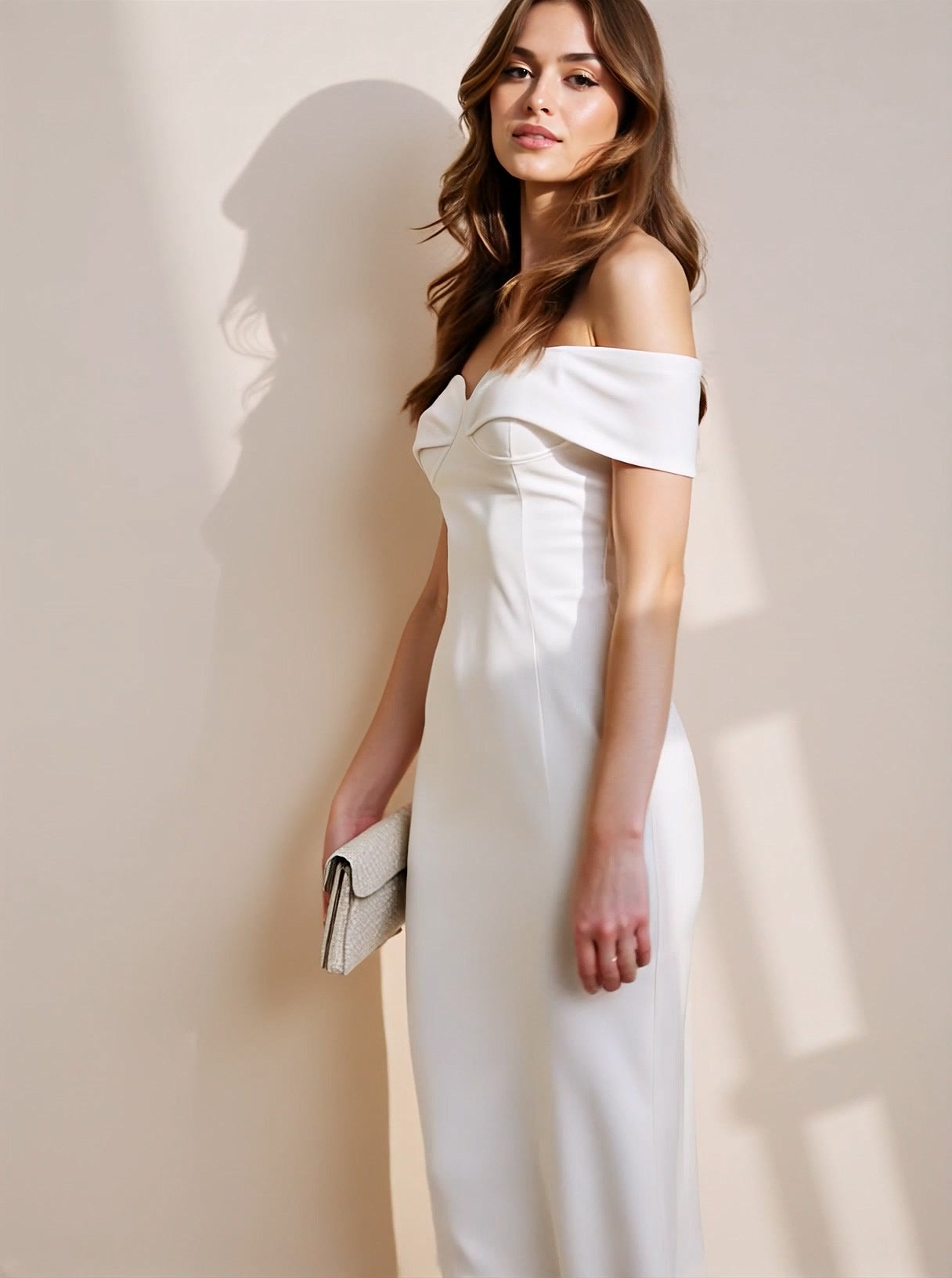 Off-The-Shoulder V-Neck Midi Dress