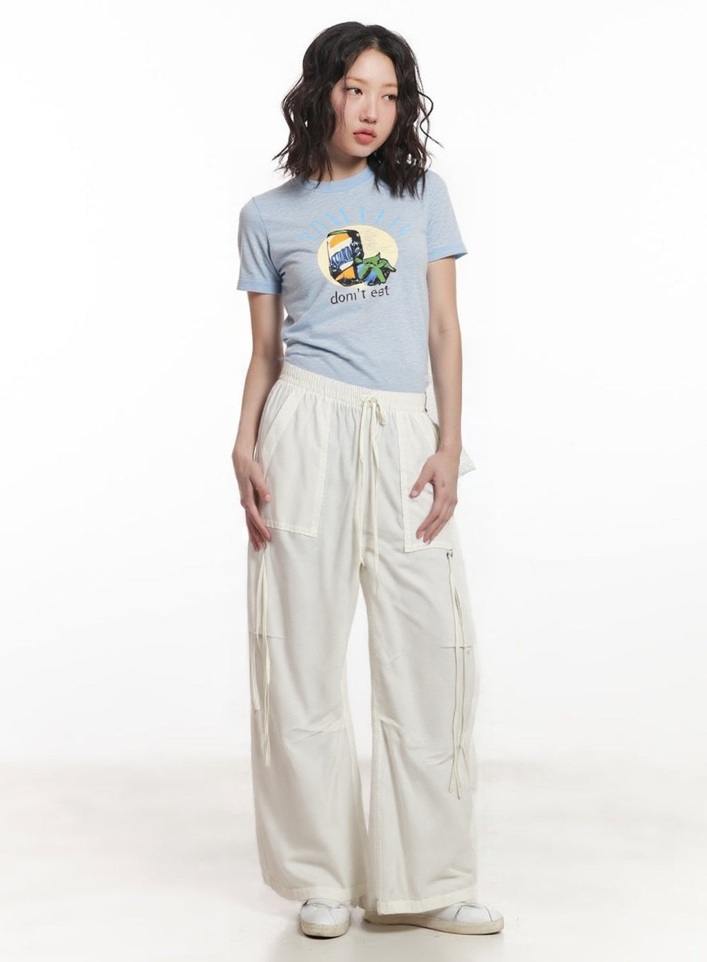 Fost Fish Women's White Cargo Pants with Drawstrings