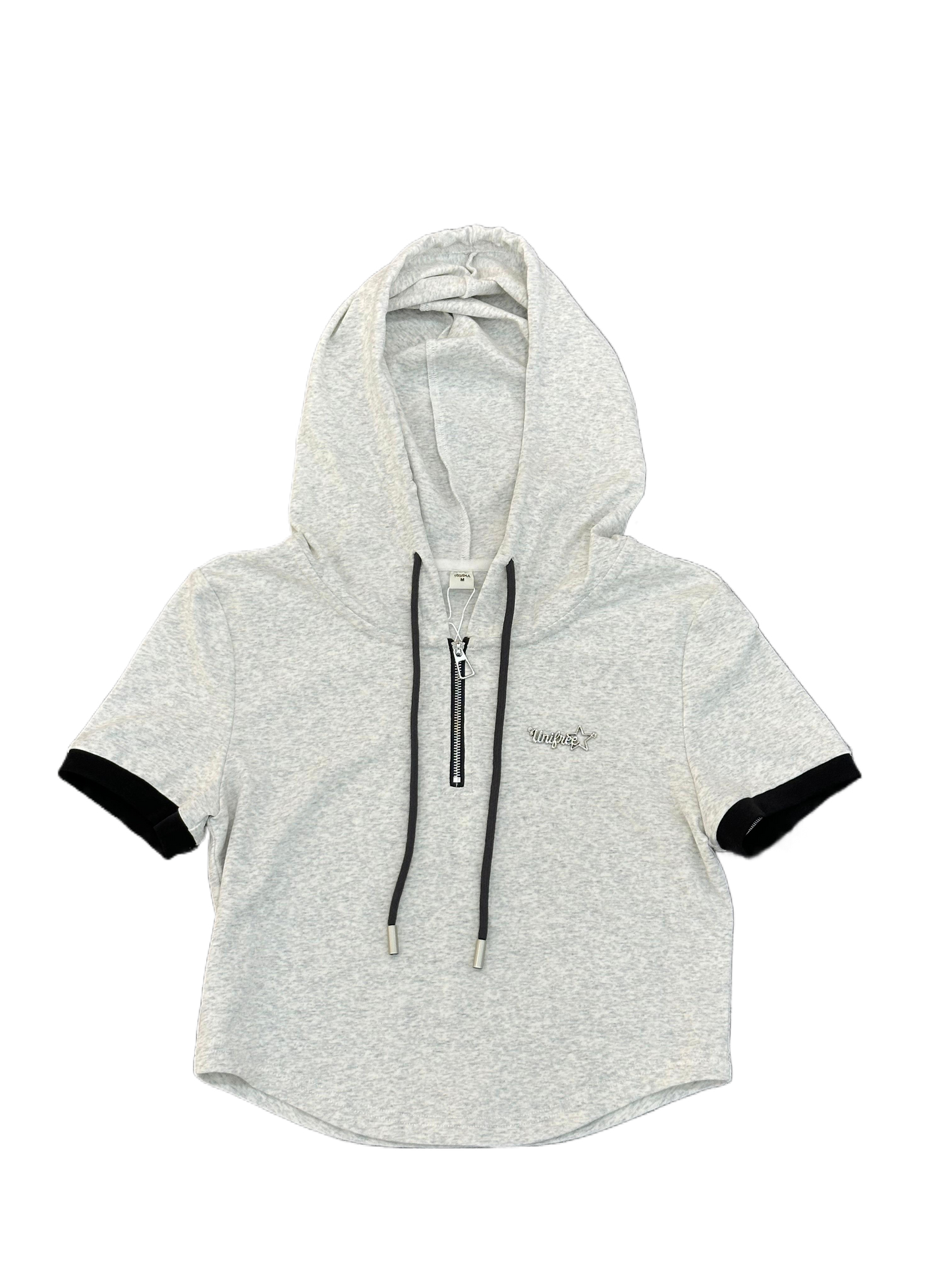 Fost Fish Women's Patchwork Zipper Hooded Short Sleeve