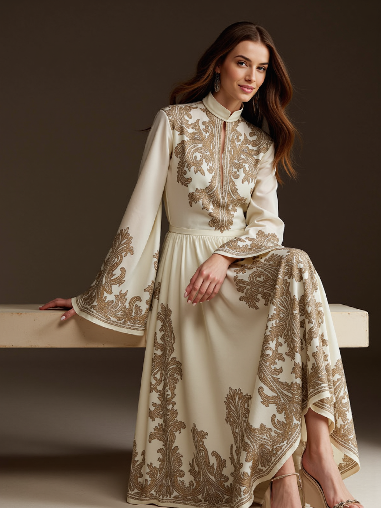 Zimmermann Natura Floral Paisley Long Sleeve Linen Midi Dress Khaki at Nordstrom