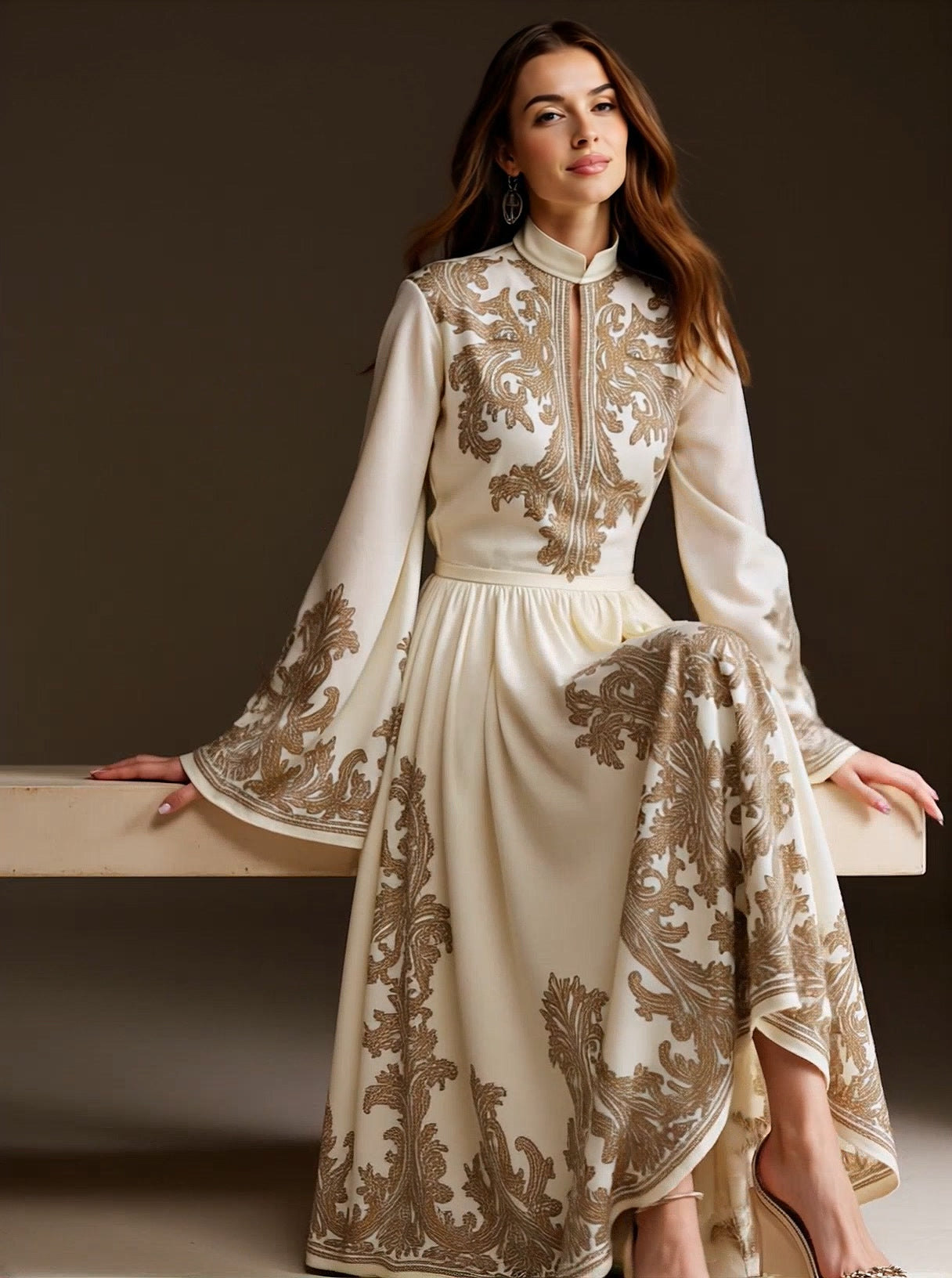 Zimmermann Natura Floral Paisley Long Sleeve Linen Midi Dress Khaki at Nordstrom