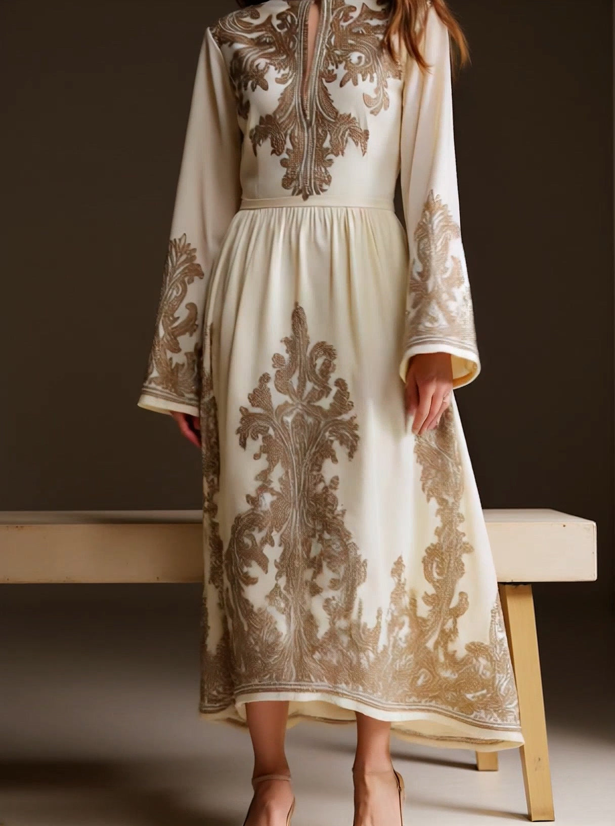 Zimmermann Natura Floral Paisley Long Sleeve Linen Midi Dress Khaki at Nordstrom
