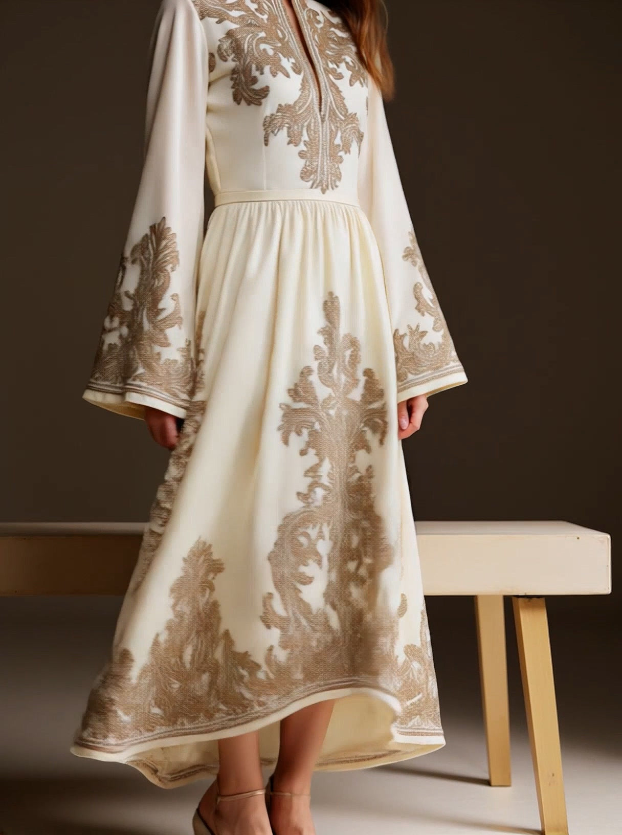 Zimmermann Natura Floral Paisley Long Sleeve Linen Midi Dress Khaki at Nordstrom