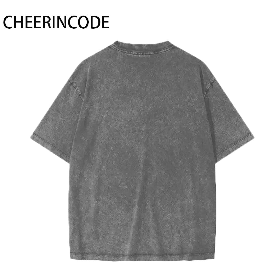 Round neck washed letter print short sleeve