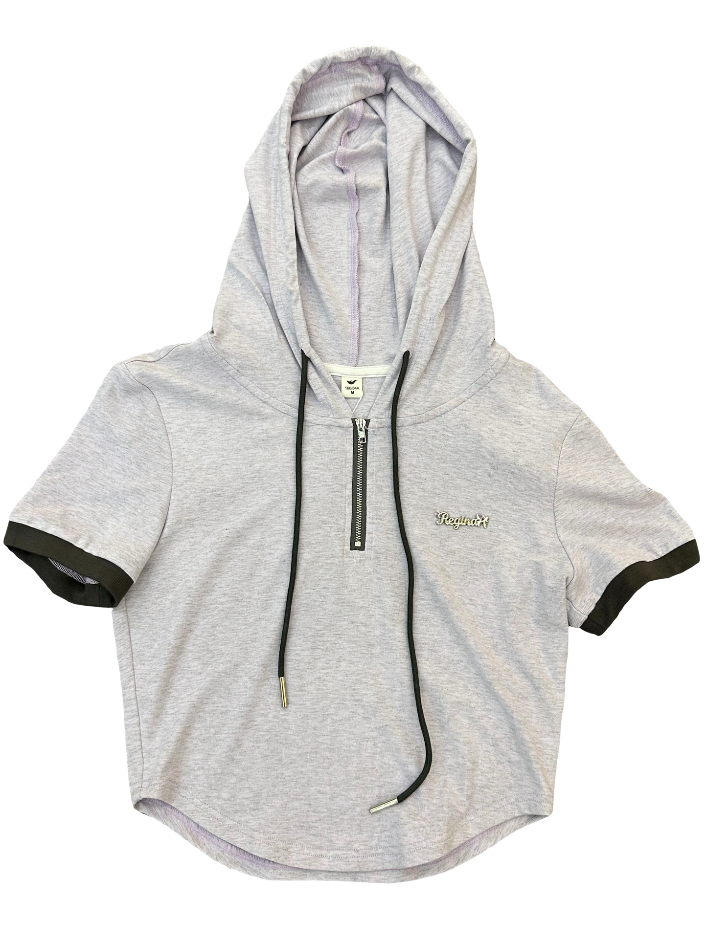 Fost Fish Women's Patchwork Zipper Hooded Short Sleeve