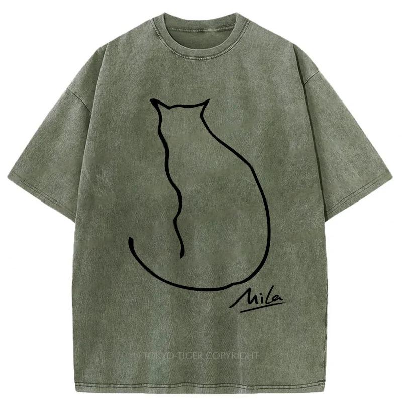 🐾 Mila Cat Line Art Washed T-Shirt