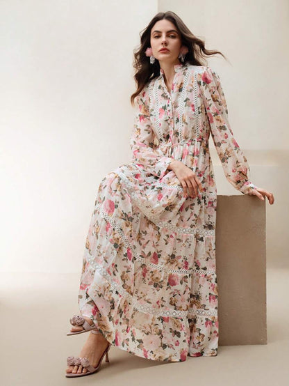 Anewsta Women's Elegant Floral Print Long Dress