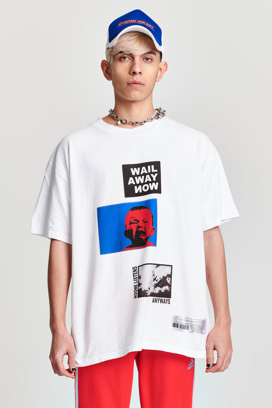 WAIL AWAY NOW OVERSIZED SHORT SLEEVE T-SHIRT WHITE