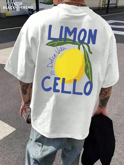 Men's New Casual Personality Lemon Pattern Print Short Sleeve T-Shirt, Paired With Casual Pants, Suitable For Travel/Vacation/Outdoor Camping/Sports