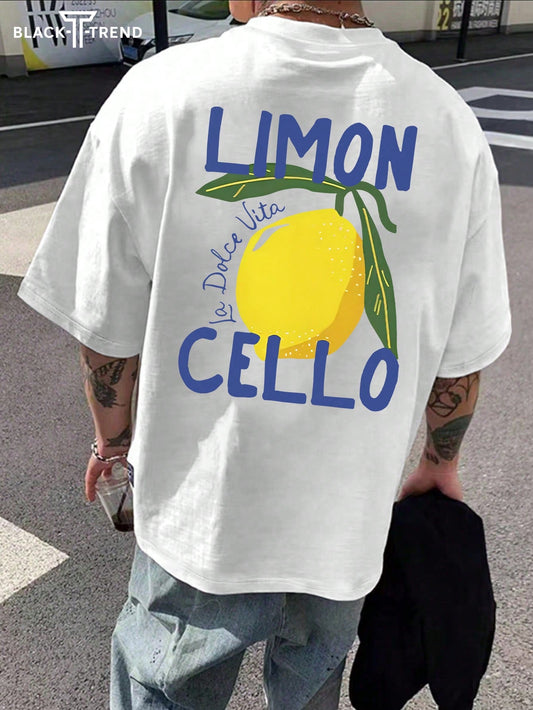 Men's New Casual Personality Lemon Pattern Print Short Sleeve T-Shirt, Paired With Casual Pants, Suitable For Travel/Vacation/Outdoor Camping/Sports