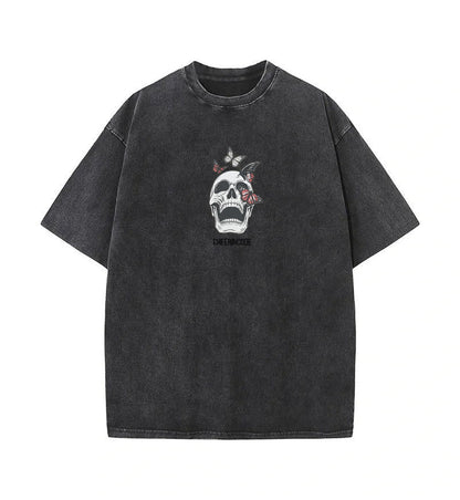 🦋 CHEERINCODE Skull & Butterflies Graphic Washed T-Shirt