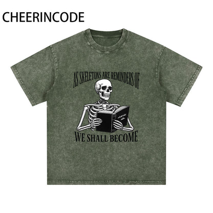 🖤 Skeleton Reading Graphic Tee – Dark Humor Edition