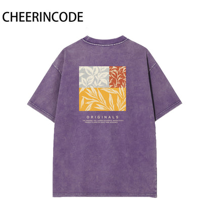 🌴Colorblock Botanical Graphic Washed T-Shirt