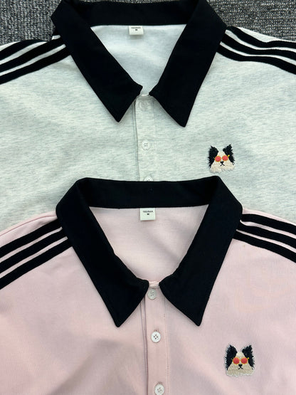 Fost Fish Women's Cat Embroidered Polo Tee