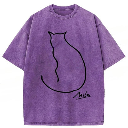 🐾 Mila Cat Line Art Washed T-Shirt