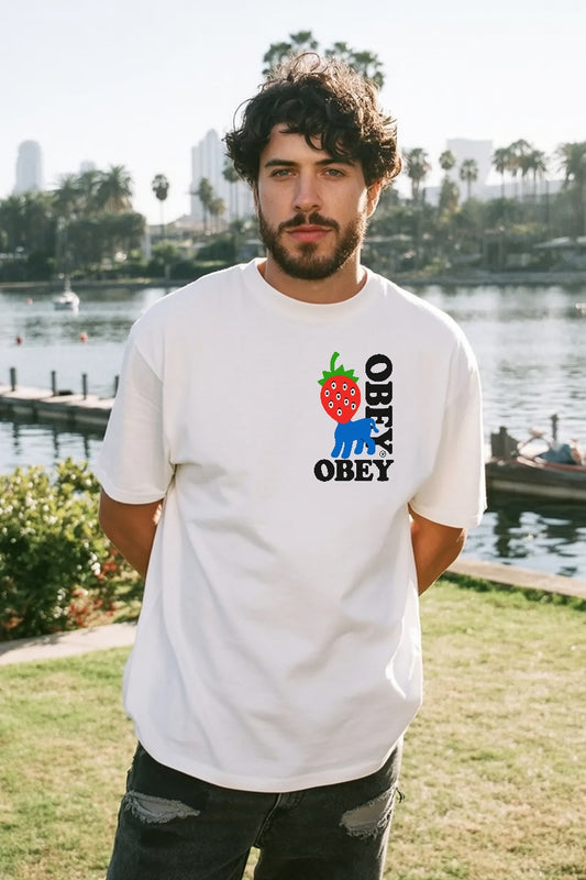 Obey Strawberry Panther Graphic Tee – Vertical Logo Edition