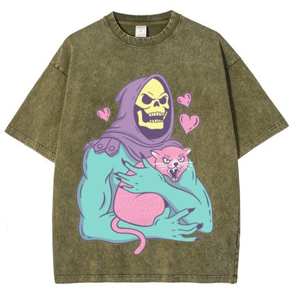 Skeletor & Grumpy Cat Vintage Graphic Tee – Washed