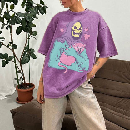 Skeletor & Grumpy Cat Vintage Graphic Tee – Washed