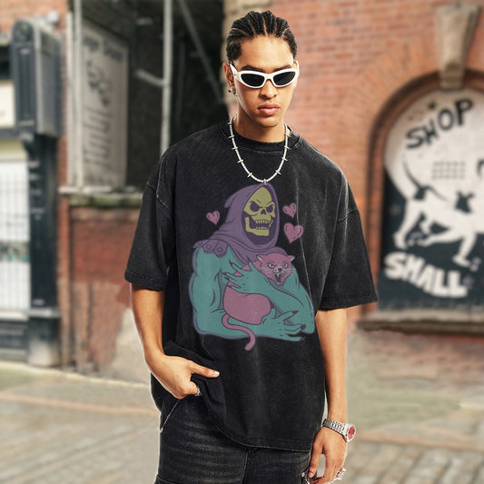 Skeletor & Grumpy Cat Vintage Graphic Tee – Washed