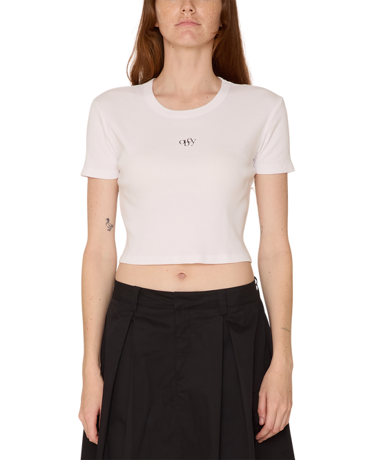 WSY Minimal Embroidery Crop Tee – White