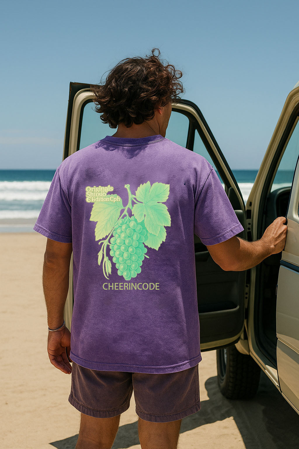 Ummer Grape Pattern Washed Short Sleeve