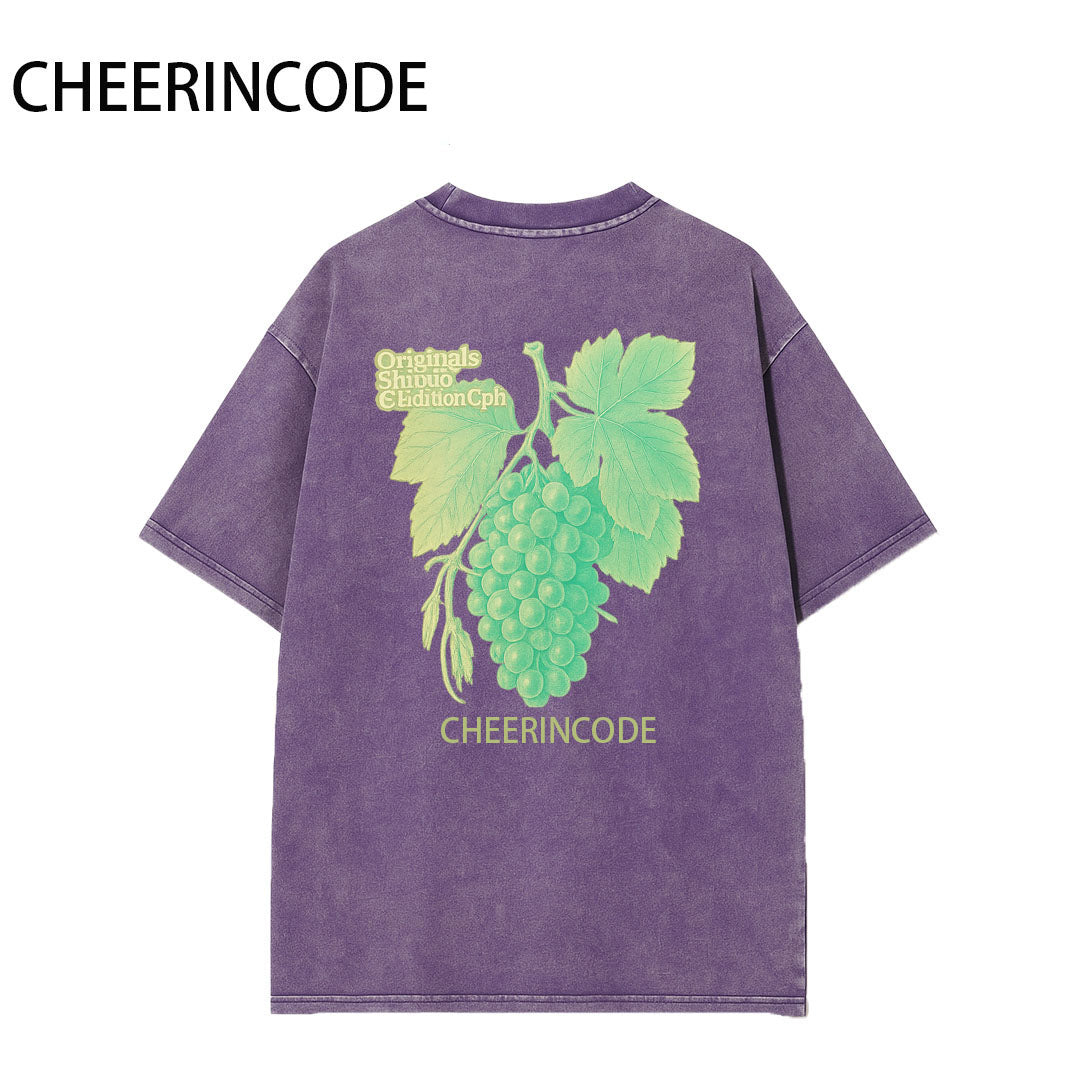 Ummer Grape Pattern Washed Short Sleeve