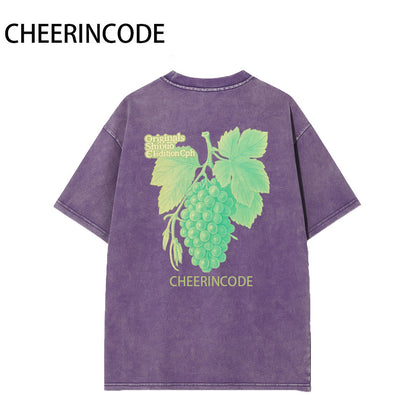 Ummer Grape Pattern Washed Short Sleeve