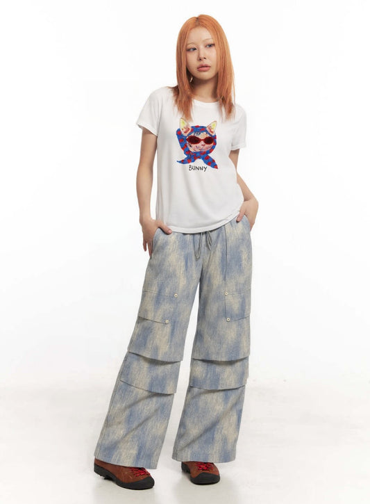 Fost Fish Women's Washed Wide-Leg Cargo Pants