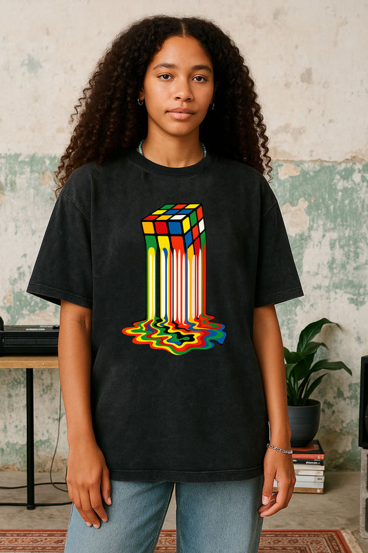 Dissolving Rubik's Cube Creative Print T-Shirt