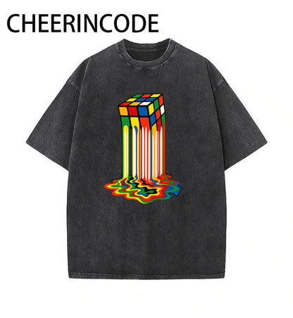 Dissolving Rubik's Cube Creative Print T-Shirt