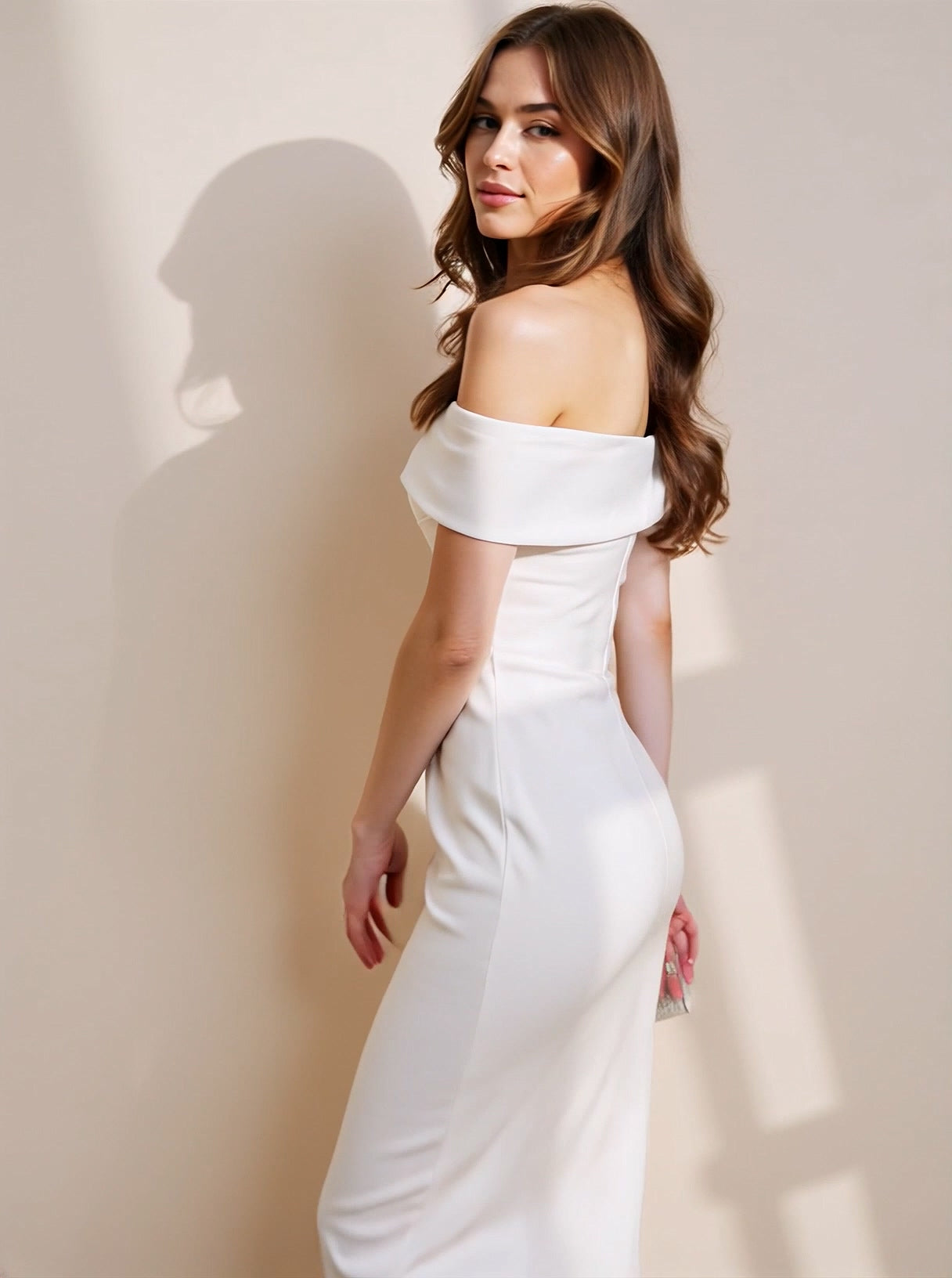 Off-The-Shoulder V-Neck Midi Dress