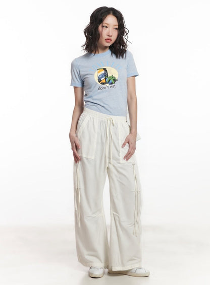 Fost Fish Women's White Cargo Pants with Drawstrings