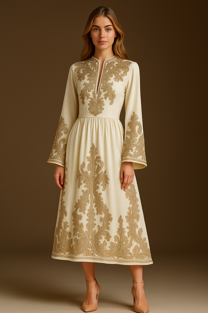 Zimmermann Natura Floral Paisley Long Sleeve Linen Midi Dress Khaki at Nordstrom