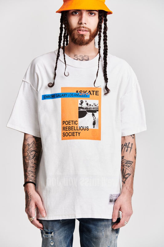 SKATE FRONT PRINT OVERSIZED T-SHIRT WHITE